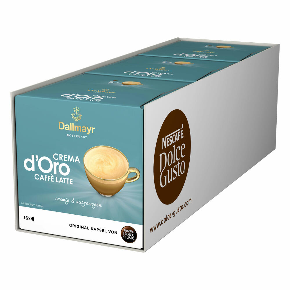 Nescafé Dolce Gusto 3er Set Dallmayr Crema dOro Caffé Latte, Kaffeekapsel, Kaffee, 48 Kapseln