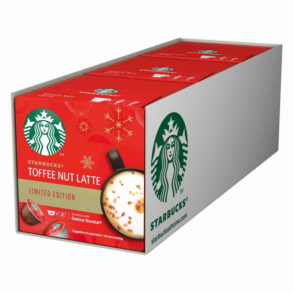 Nescafé Dolce Gusto Starbucks Toffee Nut Latte 3er Set, Limited Edition, Kaffee, Milchkaffee, Kaffeekapseln, 36 Kapseln, 18 Portionen