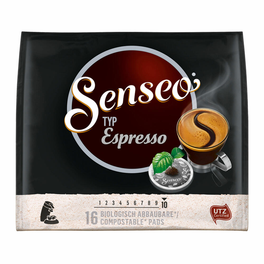 Senseo Typ Espresso Kaffeepads, Röstkaffee, Kaffee, 3 x 16 Pads, mit Premium Paddose