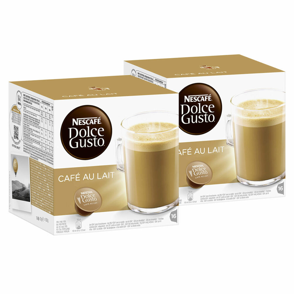 Nescafé Dolce Gusto Café au lait, coffee, milk coffee, coffee capsule, pack of 2, 2 x 16 capsules