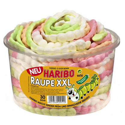 Haribo Raupe XXL, Gummibärchen, Weingummi, Fruchtgummi, 30 Stück, 960g Dose