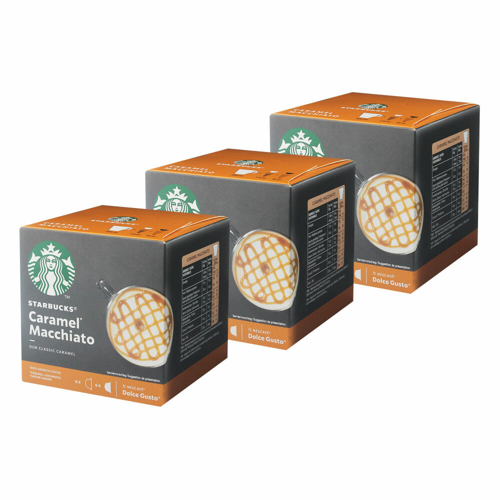 Nescafé Dolce Gusto Starbucks Caramel Macchiato Set of 3, Latte Macchiato with Caramel, Coffee Capsule, Roasted Coffee, 3 x 12 Capsules