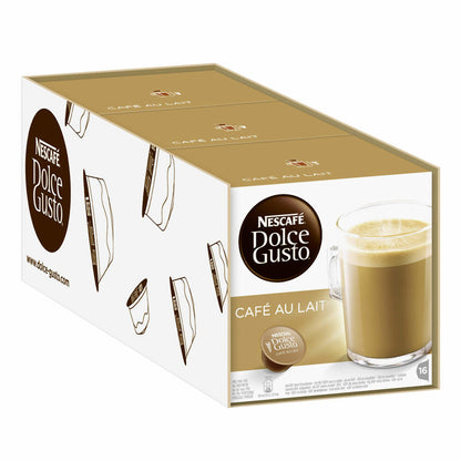 Nescafé Dolce Gusto Café au lait, coffee, milk coffee, coffee capsule, pack of 3, 3 x 16 capsules