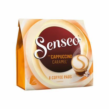 Senseo Kaffeepads Cappuccino Caramel / Karamell, Kaffee mit Karamellgeschmack, neue Rezeptur, 8 Pads