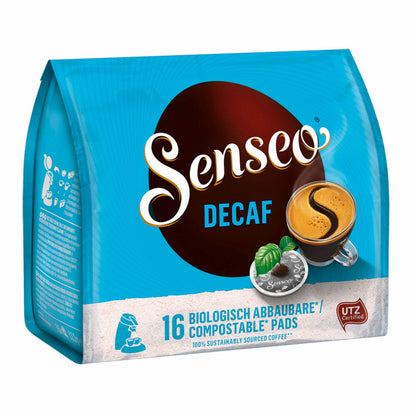 Senseo Coffee Pads Decaffeinated / Decaf, Pack of 3, Rich Aroma, Intense &amp; Balanced, Coffee, 16 Pads Each, with Cup