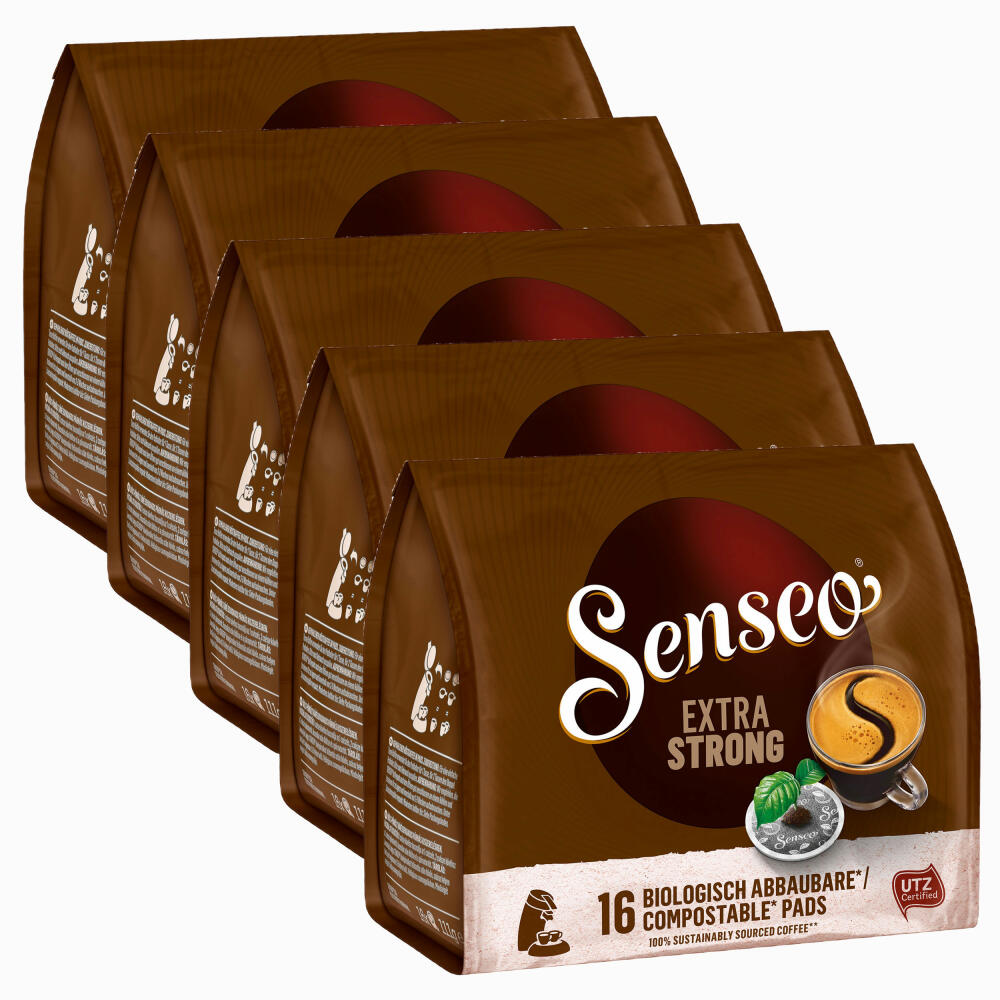 Senseo Kaffeepads Extra Kräftig / Extra Strong, Intensiver und Vollmundiger Geschmack, Kaffee, neues Design, 5er Pack, 5 x 16 Pads