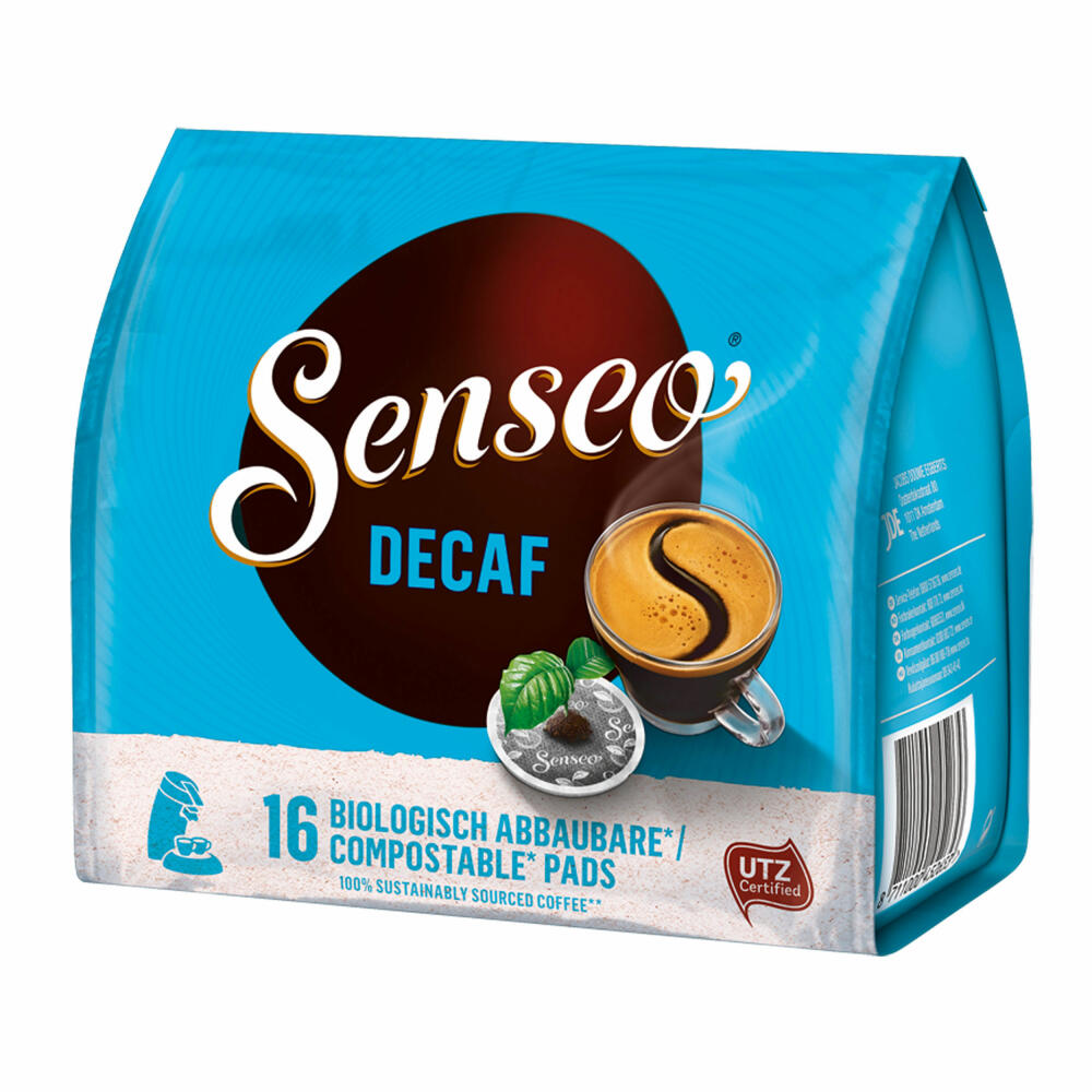 Senseo Coffee Pads Premium Set Decaffeinated / Decaf, Pack of 3, Rich Aroma, Intense &amp; Balanced, Coffee, 16 Pads Each, with Pad Container