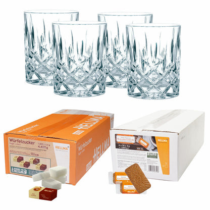 Conference Room Bundle Initial Equipment Crystal, 12 Crystal Glass Tumblers + Sugar Cubes + Biscuits