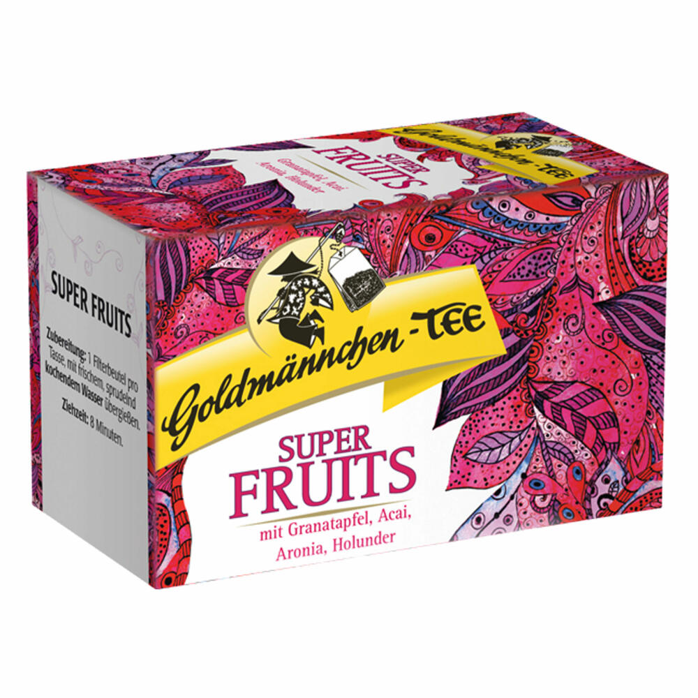 Goldmännchen Super Fruits Tea with Pomegranate, Acai, Aronia and Elderberry, Fruit Tea, 20 filter bags of 2.25 g each