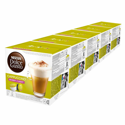 Nescafé Dolce Gusto Cappuccino light, fewer calories, coffee, coffee capsule, pack of 5, 5 x 16 capsules (40 servings)