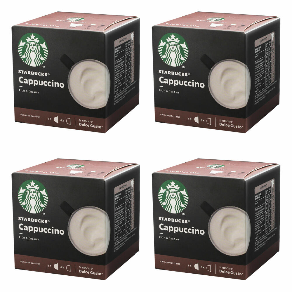 Nescafé Dolce Gusto Starbucks Cappuccino, set of 4, coffee drink, coffee, creamy, coffee capsule, roasted coffee, 4 x 12 capsules