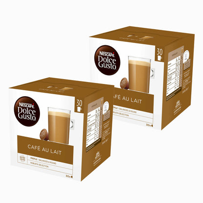 Nescafé Dolce Gusto Café au lait Vorratsbox, 2er Set, Kaffee, Milchkaffee, Kaffeekapseln, 2 x 30 Kapseln