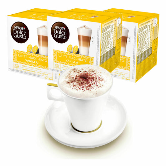 Nescafé DOLCE GUSTO Tassen Geschenkset, 3 Packungen mit Becher Latte Macchiato Vanilla, Kaffee, Kaffeekapsel, Kapseln