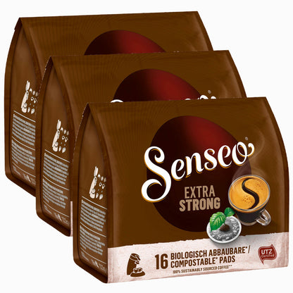 Senseo Coffee Pads Extra Strong, Intense and Full-Bodied Taste, Coffee, New Design, Pack of 3, 3 x 16 Pads