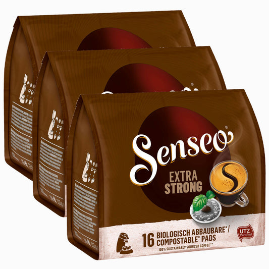 Senseo Coffee Pads Extra Strong, Intense and Full-Bodied Taste, Coffee, New Design, Pack of 3, 3 x 16 Pads