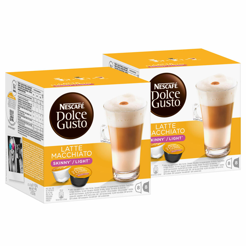 Nescafé Dolce Gusto Latte Macchiato Light, fewer calories, coffee, coffee capsule, pack of 2, 2 x 16 capsules (16 servings)