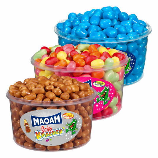 Haribo Maoam, 3er Set, Cola Kracher Blue, Fruchtkracher, Dragees, Kaubonbon