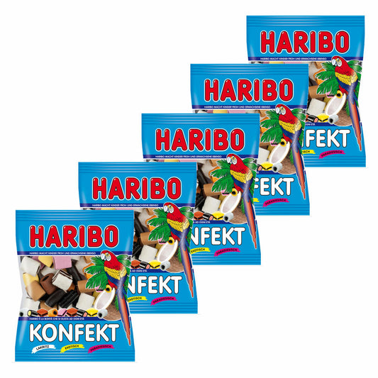 Haribo Konfekt, 5er Pack, Gummibärchen, Weingummi, Fruchtgummi, Im Beutel, Tüte