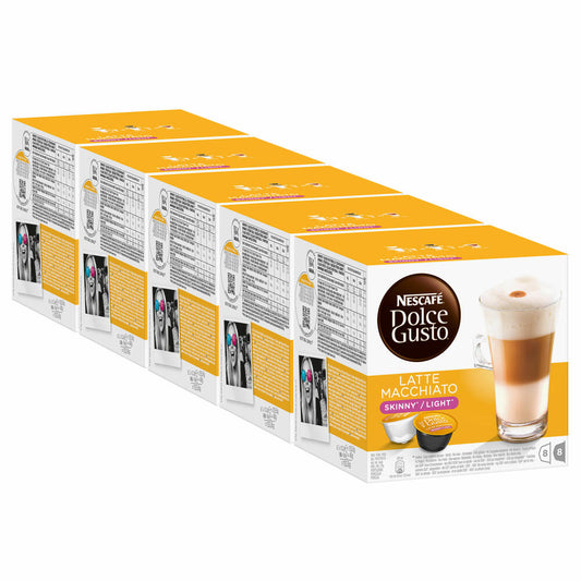 Nescafé Dolce Gusto Latte Macchiato Light, fewer calories, coffee, coffee capsule, pack of 5, 5 x 16 capsules (40 servings)