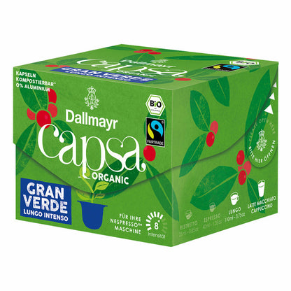 Dallmayr Capsa Gran Verde Lungo Intenso, Nespresso kompatibel Kapsel, Organic, Kaffeekapsel, Espressokapsel, 10 Kapseln, 56 g