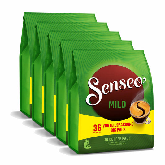 Senseo coffee pads Mild Roast, fine and velvety taste, coffee, new design, pack of 5, 5 x 36 pads