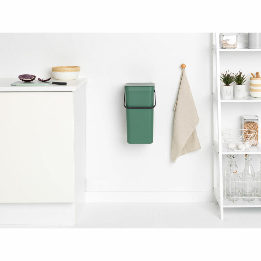 Brabantia Sort &amp; Go Waste Bin, Waste Bin, Garbage Can, Plastic, Fir Green, 16 L, 129827