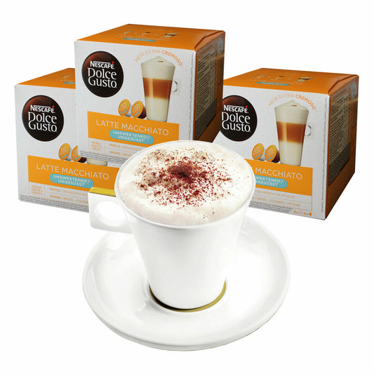 Nescafé DOLCE GUSTO Tassen Geschenkset, 3 Packungen mit Becher Latte Macchiato Ungesüßt, Kaffee, Kaffeekapsel, Kapseln