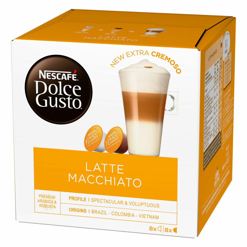 Nescafé Dolce Gusto Latte Macchiato, Kaffee, Kaffeekapsel, 3er Pack, 3 x 16 Kapseln (24 Portionen)