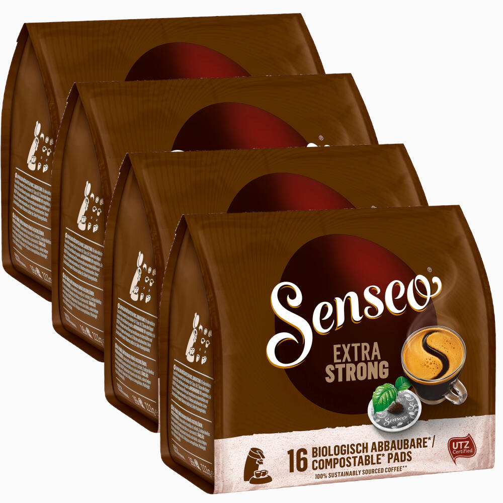 Senseo Coffee Pads Extra Strong, Intense and Full-Bodied Taste, Coffee, New Design, Pack of 4, 4 x 16 Pads