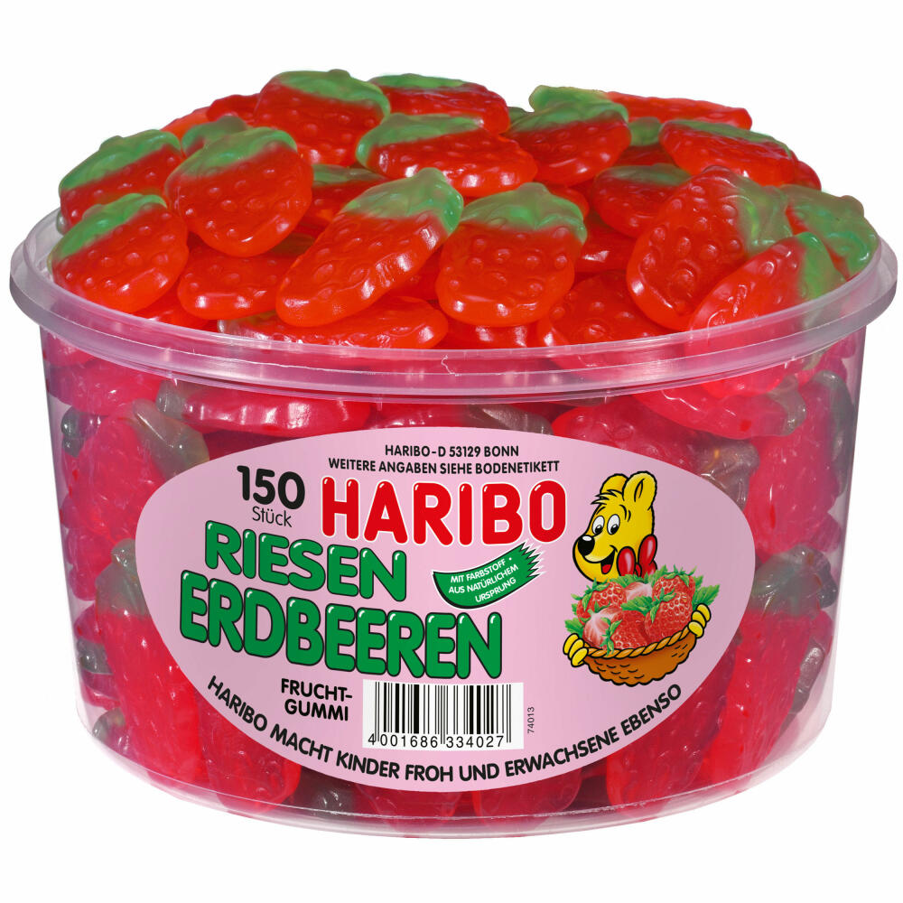 Haribo Riesen Erdbeeren, Gummibärchen, Weingummi, Fruchtgummi, 150 Stück, 1350g Dose