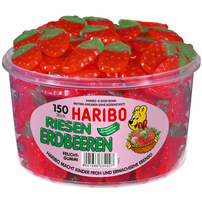 Haribo Riesen Erdbeeren, Gummibärchen, Weingummi, Fruchtgummi, 150 Stück, 1350g Dose