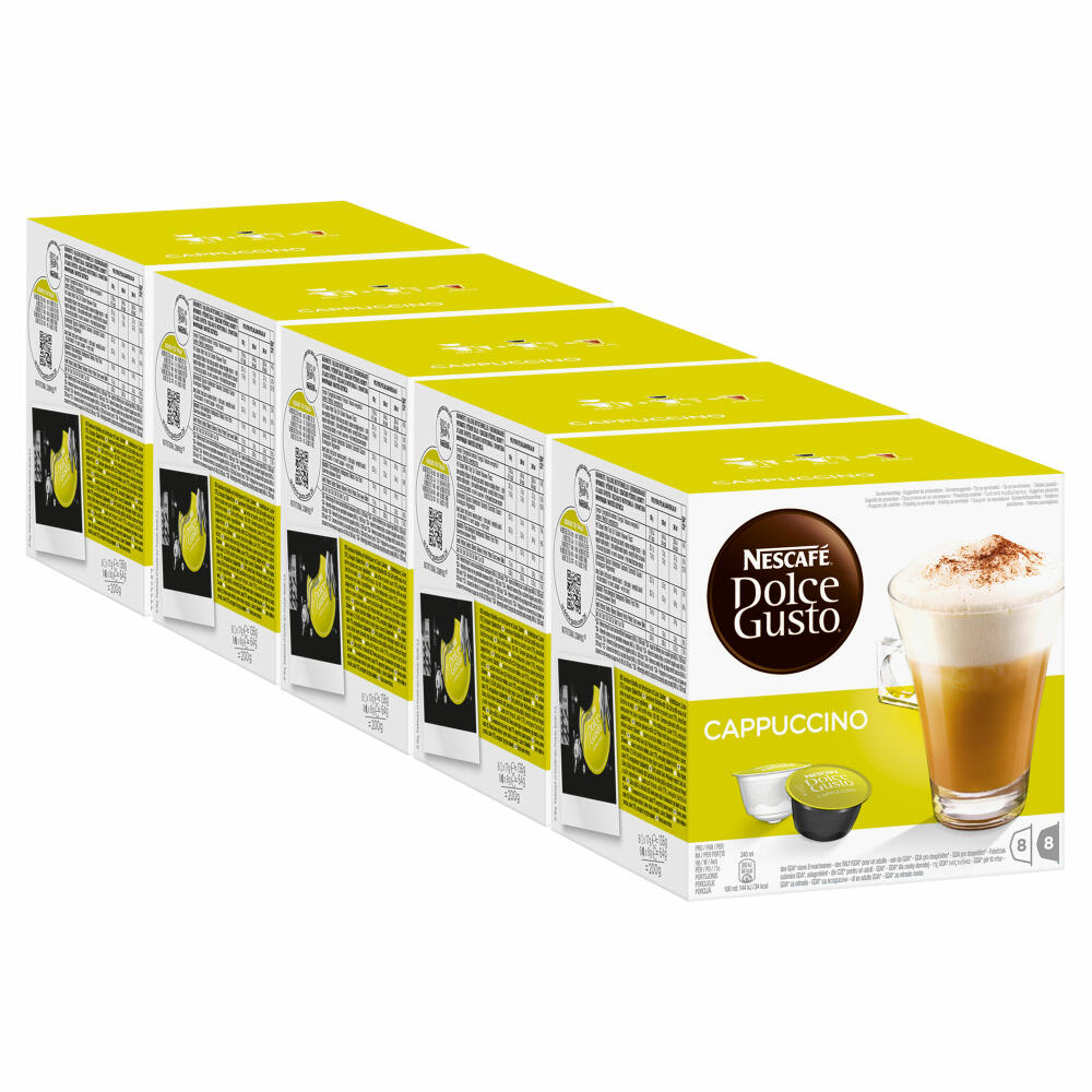 Nescafé Dolce Gusto Cappuccino, Coffee, Coffee Capsule, Pack of 5 5 x 16 capsules (40 servings)