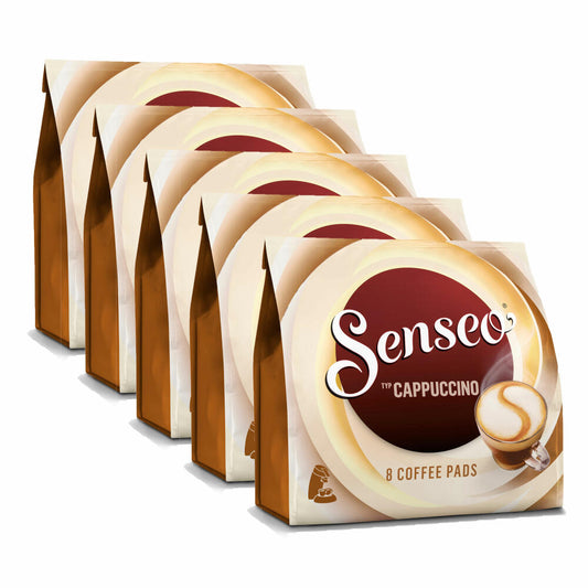 Senseo coffee pads cappuccino, milk foam classic, coffee, new recipe, pack of 5, 5 x 8 pads