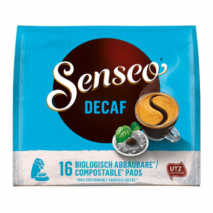 Senseo Coffee Pads Premium Set Decaffeinated / Decaf, Pack of 3, Rich Aroma, Intense &amp; Balanced, Coffee, 16 Pads Each, with Pad Container