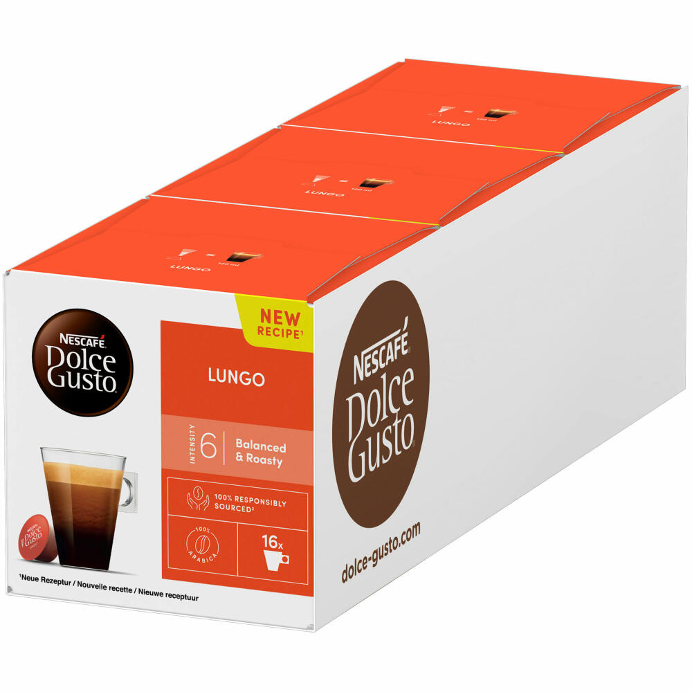 Nescafé Dolce Gusto Caffè Lungo, Kaffee, Kaffekapsel, 3er Pack, 3 x 16 Kapseln