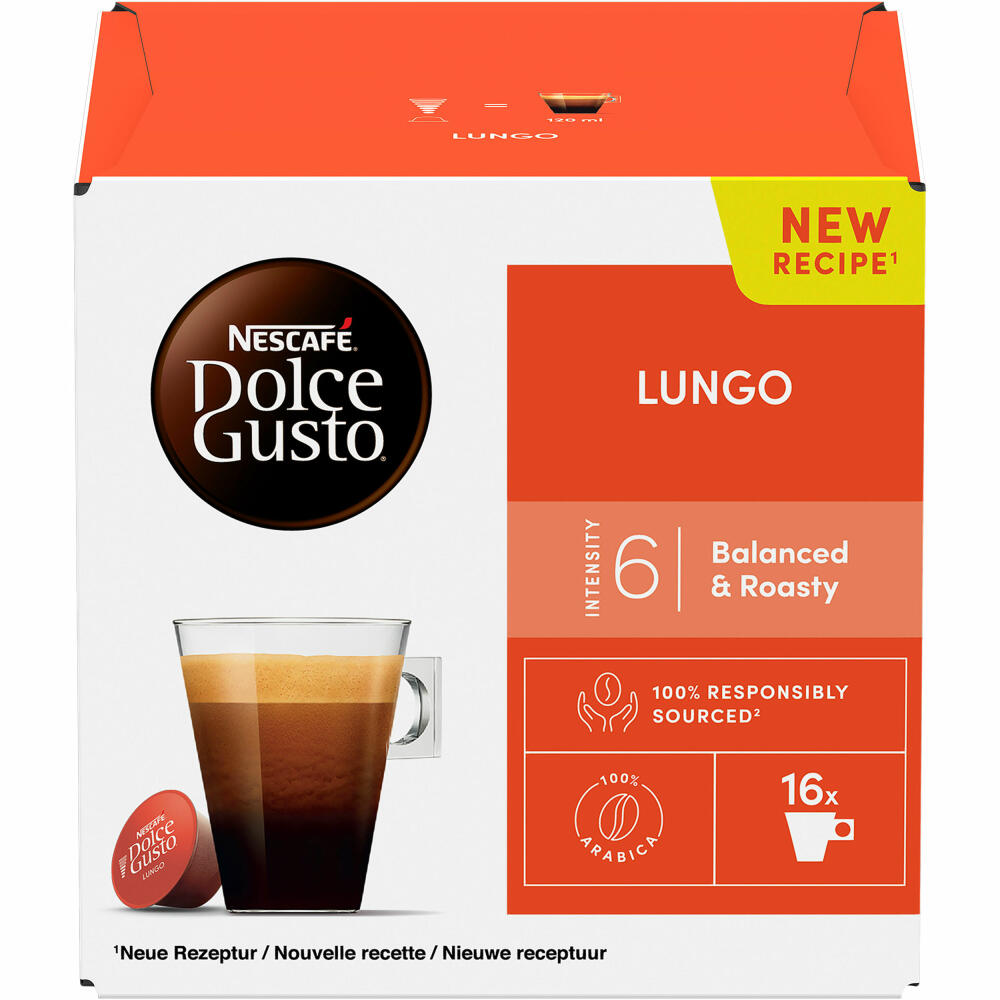 Nescafé Dolce Gusto Lungo, Kapseln, Kaffeekapsel, Café, Coffee, Kaffee, 16 Kapseln: