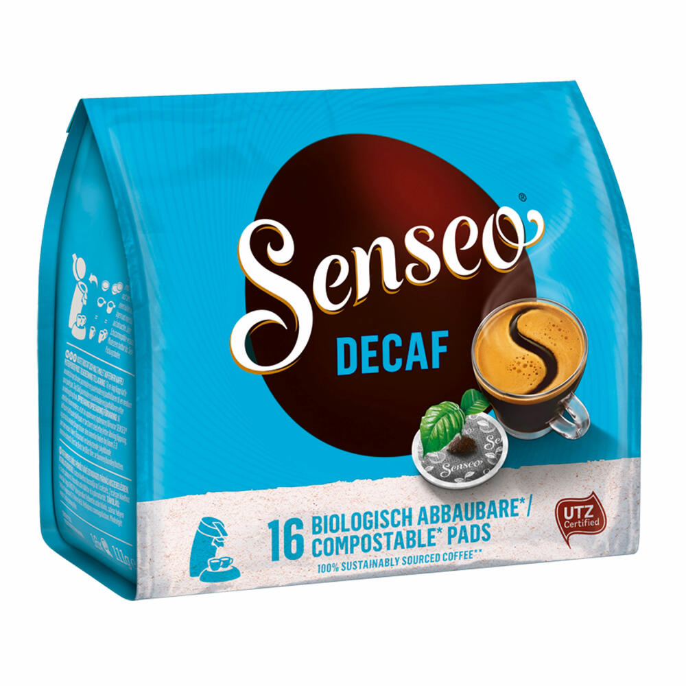 Senseo Coffee Pads Premium Set Decaffeinated / Decaf, Pack of 3, Rich Aroma, Intense &amp; Balanced, Coffee, 16 Pads Each, with Pad Container