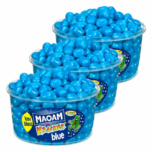 Haribo Maoam, 3er Pack, Kracher Blue / Blau, Dragees, Kaubonbon, 3600g Dosen