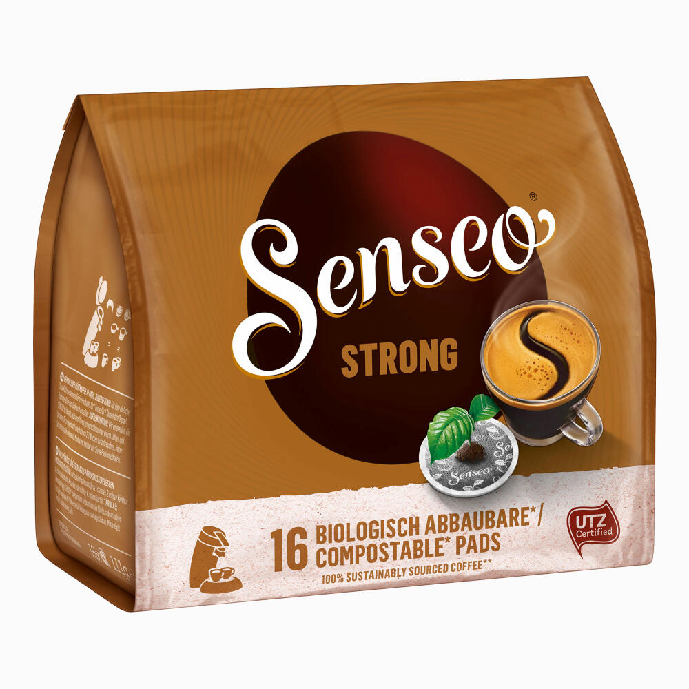 Senseo Coffee Pads Premium Set Strong, Pack of 3, Intense and Full-Bodied Taste, Coffee, 16 Pads Each, with Pad Container