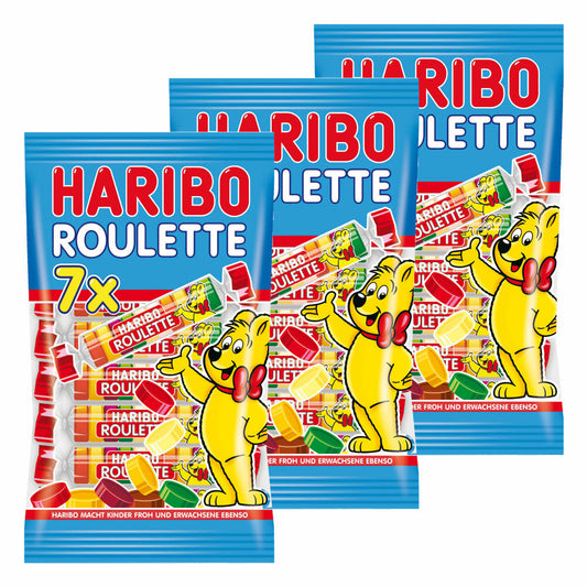 Haribo Roulette, 3er Pack, Fruchtgummi, Gummibärchen, Weingummi, Süßigkeit, Tüte