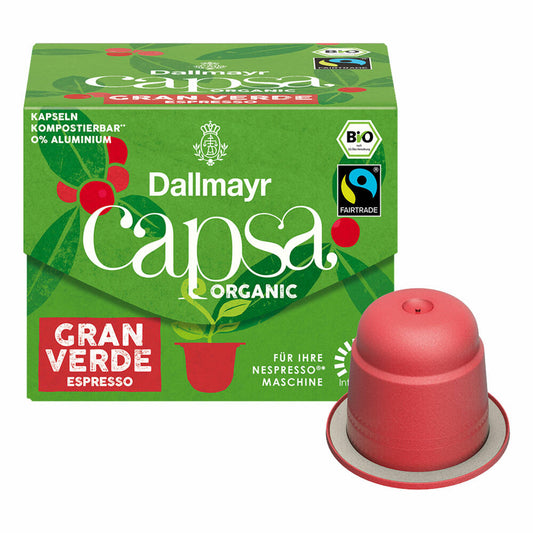 Dallmayr Capsa Gran Verde Espresso, Nespresso compatible capsule, Organic, coffee capsule, espresso capsule, 10 capsules, 56 g