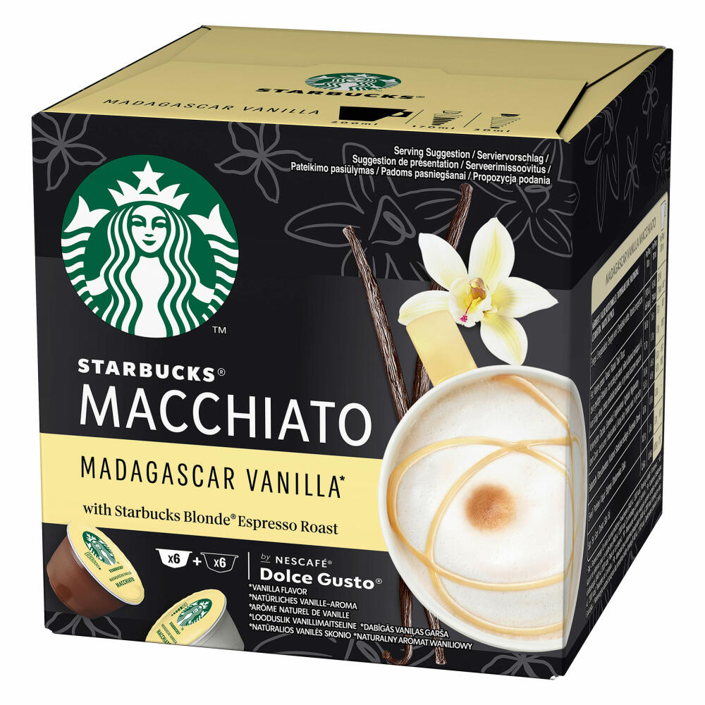 Nescafé Dolce Gusto Starbucks Vanilla Latte Macchiato, Milchkaffee, Kaffeekapsel, Röstkaffee, 6 Portionen