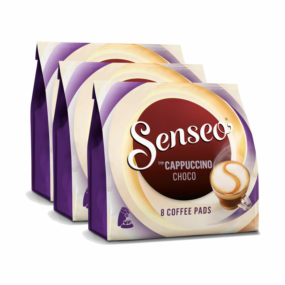 Senseo Kaffeepads Cappuccino Choco, Kaffee mit Schokoladengeschmack, neue Rezeptur, 3er Pack, 3x8 Pads