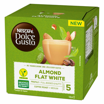 Nescafé Dolce Gusto Mandel Flat White, Almond, Mandeldrinkzubereitung mit Kaffee, Milchkaffee, 12 Kapseln / Portionen