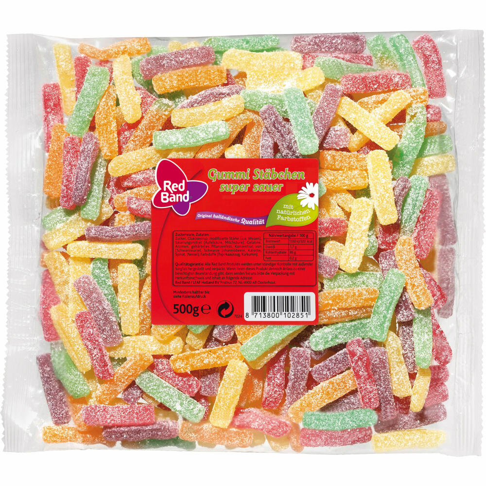 Red Band Gummi Stäbchen Super Sauer, Gummistäbchen, Fruchtgummi, im Beutel, Tüte, 500 g