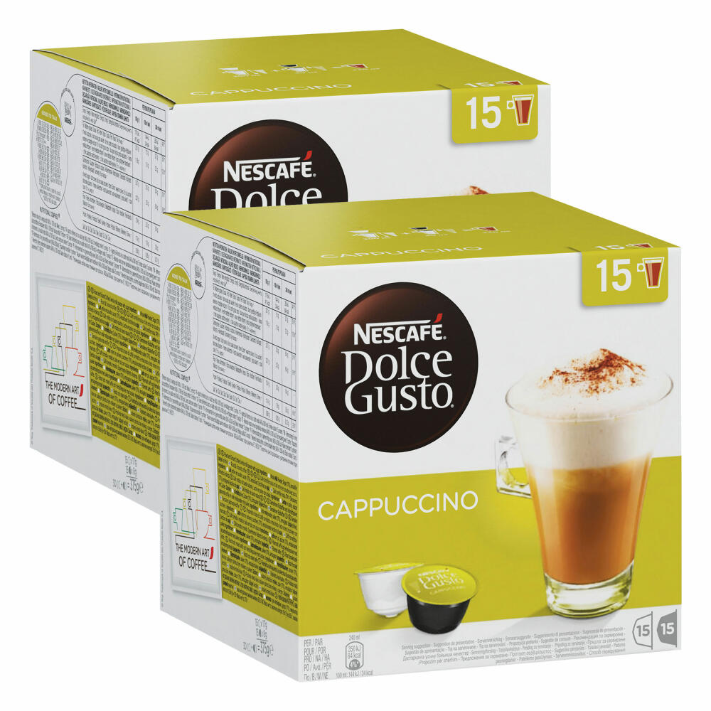 Nescafé Dolce Gusto Cappuccino 30er Box, Kaffee, Kaffeekapseln, Milchkapseln, 60 Kapseln, (30 Portionen)