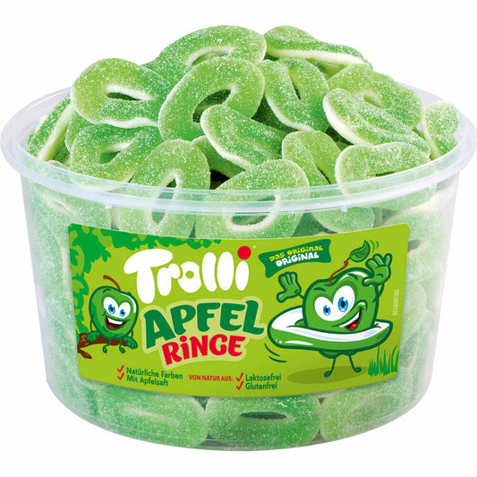 Trolli Apple Rings Sour, Fruit Gum, Foam Sugar, Can, 150 Pieces, 1.2 kg