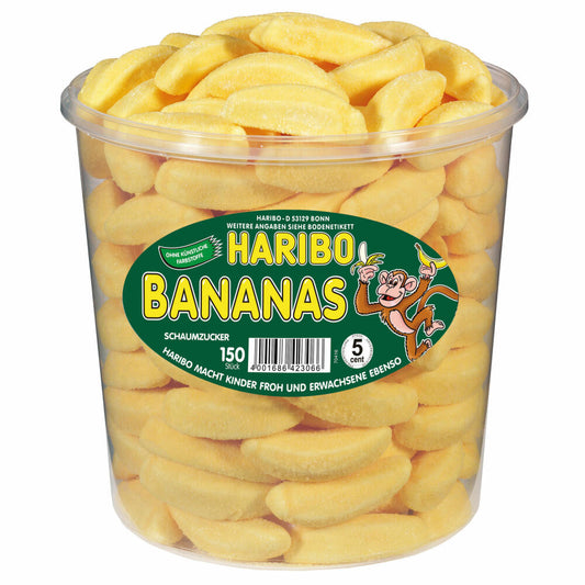 Haribo Bananas, Gummibärchen, Weingummi, Fruchtgummi, 150 Stück, 1050g Dose