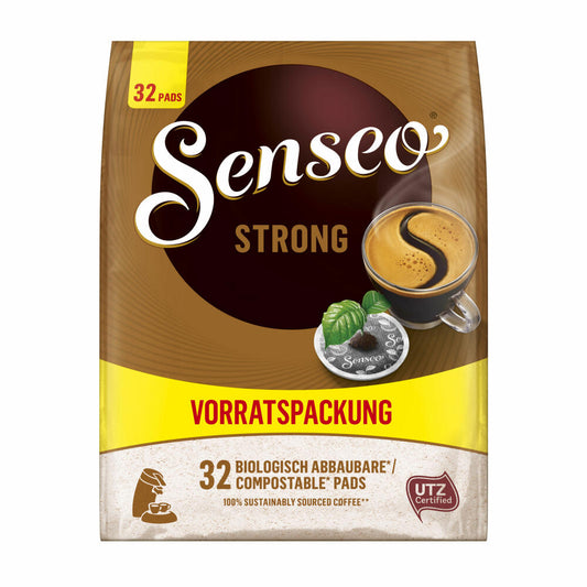 Senseo Kaffeepads Strong Vorratspackung, Kräftig, gemahlener Röstkaffee, 32 Pads