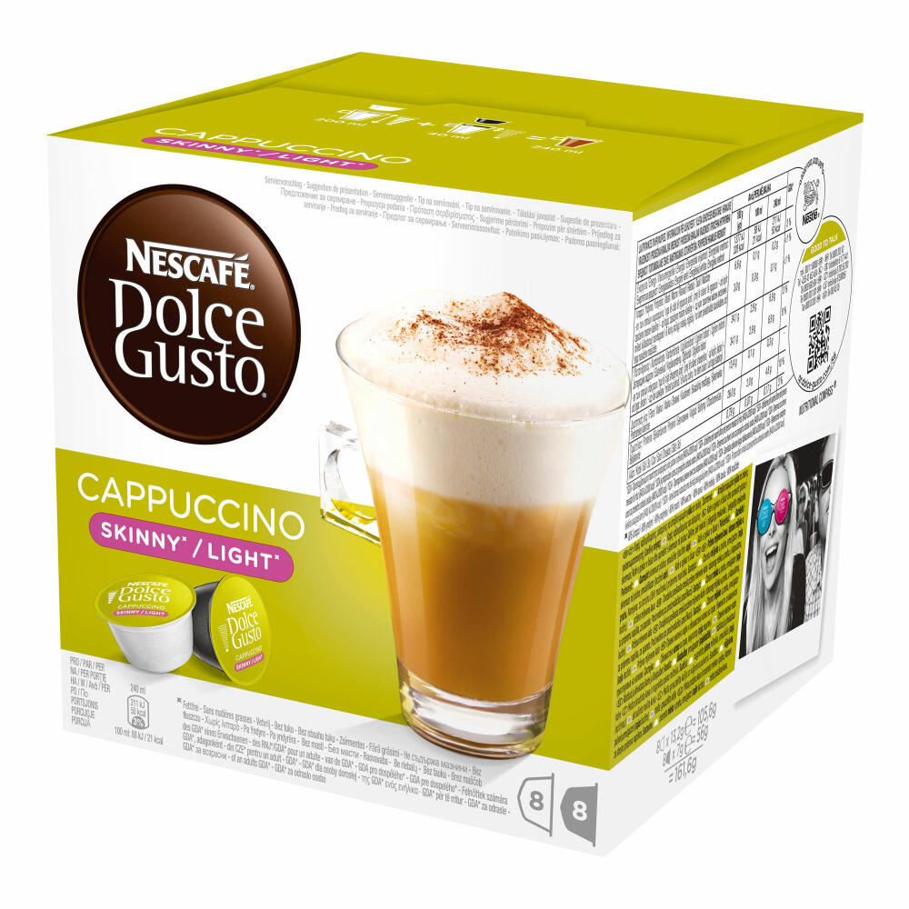 Nescafé Dolce Gusto Cappuccino light, fewer calories, coffee, coffee capsule, pack of 6, 6 x 16 capsules (48 servings)